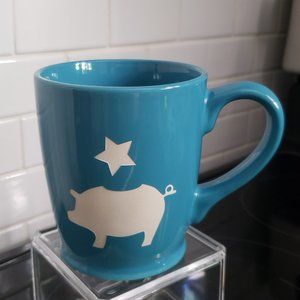 Blue Pig and Star Mug Piggy Bank Image Textured Ceramic Animal Cup Handled